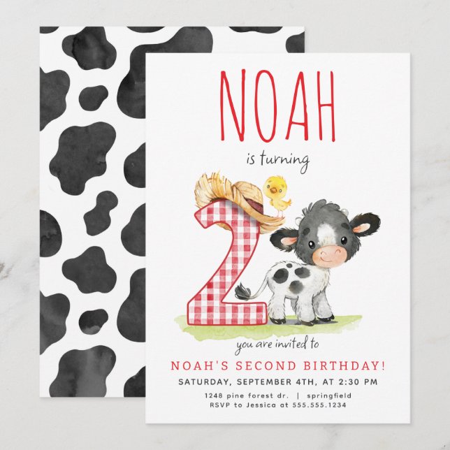 Farm Cow Second Birthday Invitation (Front/Back)