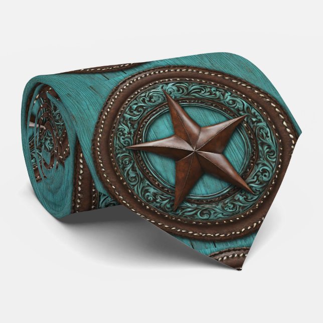 Farm Cowboy Country Western Turquoise Texas Star  Tie (Rolled)