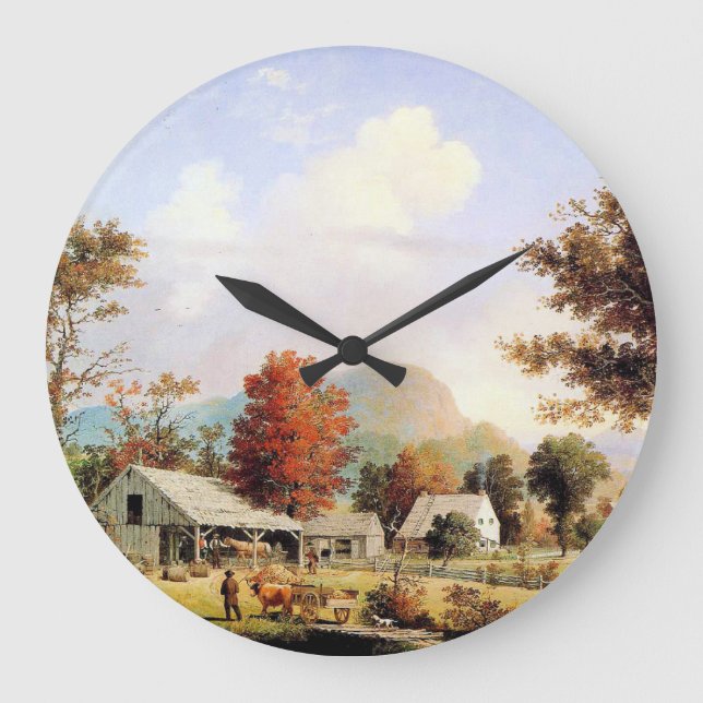 Farm Creek Horse Ox Barn Americana Wall Clock (Front)