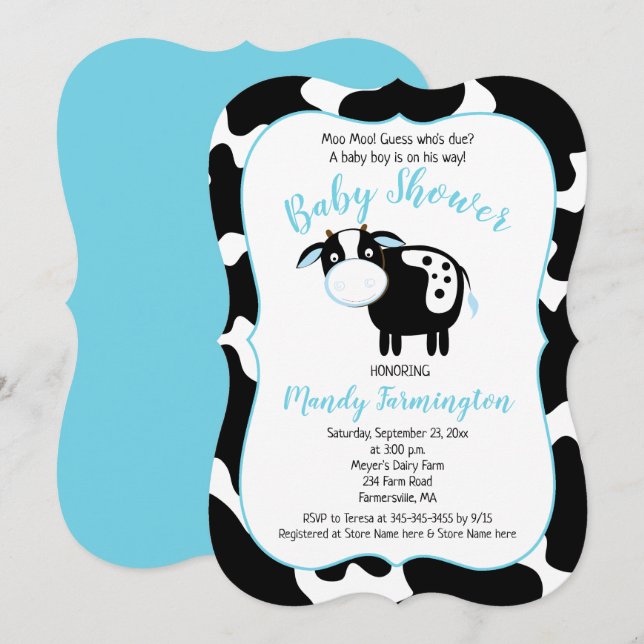Farm Dairy Cow Boy Baby Shower Invitation (Front/Back)