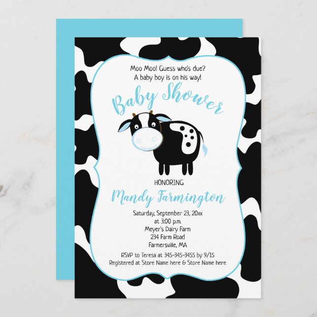 Farm Dairy Cow Boy Baby Shower Invitation (Front/Back)