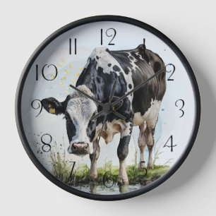 Farm Dairy Cow Watercolor Clock