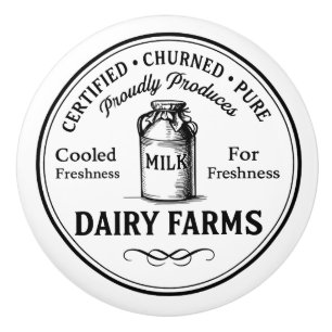 Farm Dairy Label Vintage Typography Ceramic Knob