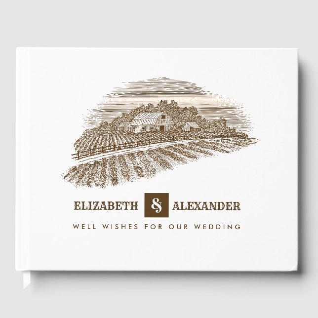 Farm Drawing Rustic Wedding  Guest Book (Front)