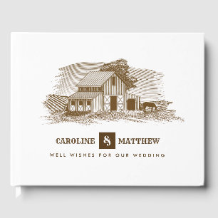 Farm Drawing Rustic Wedding Guest Book