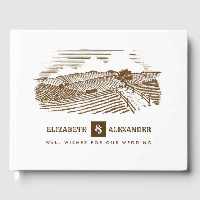 Farm Drawing Rustic Wedding Guest Books (Front)