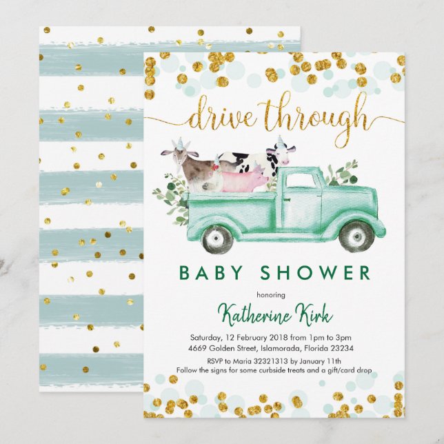 Farm Drive Through Baby Shower Invitation (Front/Back)