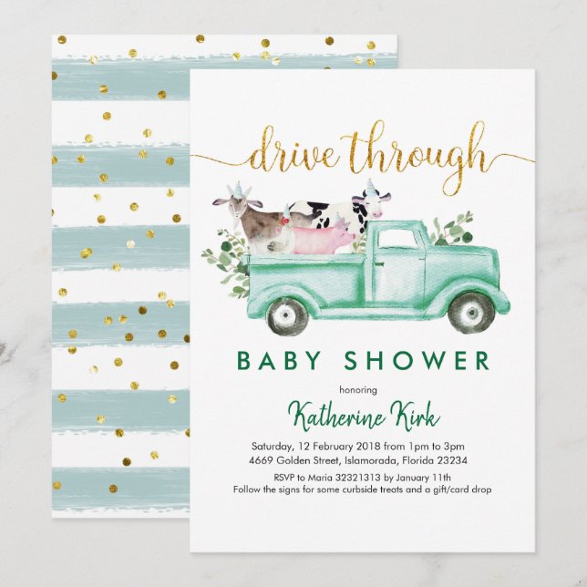 Farm Drive Through Baby Shower Invitation (Front/Back)