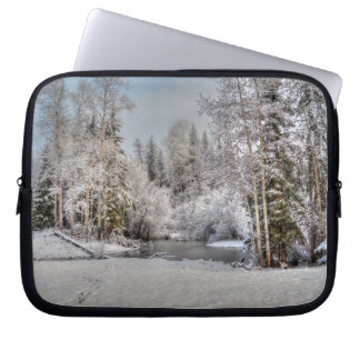 Farm Field in Winter Snow at Sunrise Laptop Sleeve