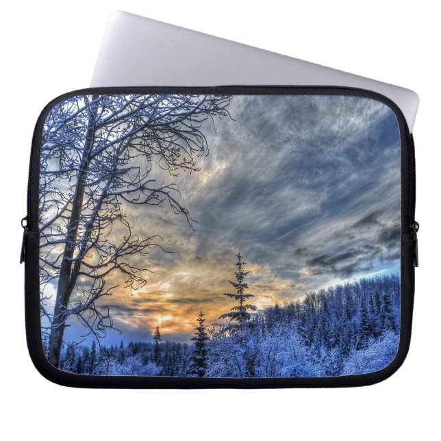 Farm Field in Winter Snow at Sunrise Laptop Sleeve (Front)