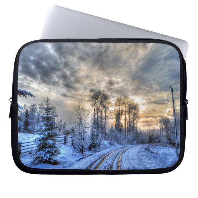 Farm Field in Winter Snow at Sunrise Laptop Sleeve (Front)