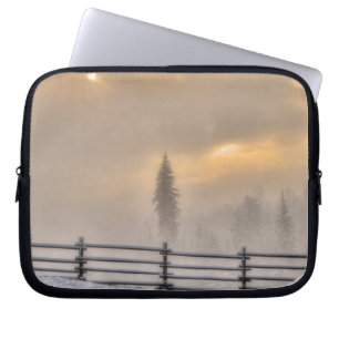 Farm Field in Winter Snow at Sunrise Laptop Sleeve