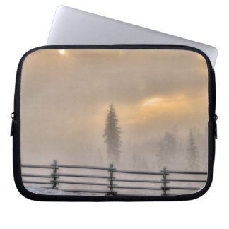 Farm Field in Winter Snow at Sunrise Laptop Sleeve