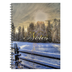 Farm Field in Winter Snow at Sunrise Notebook