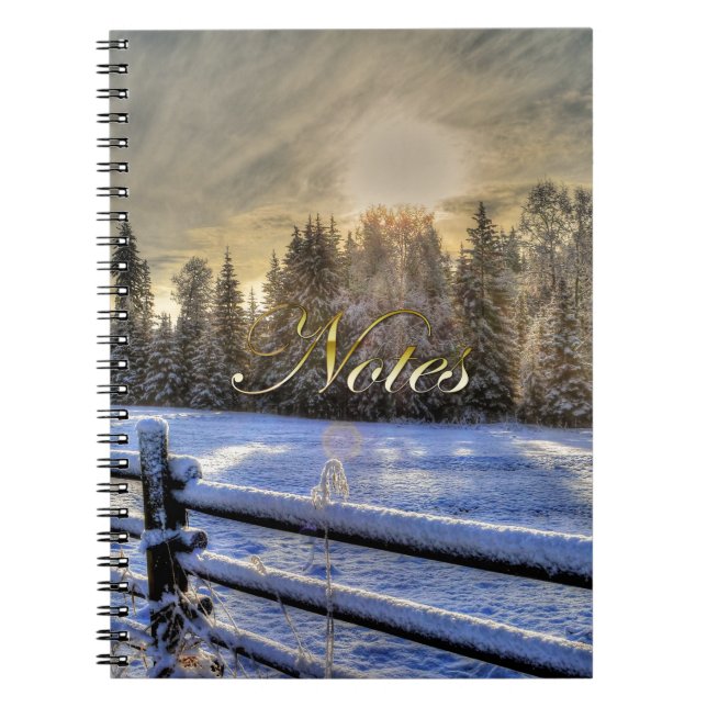 Farm Field in Winter Snow at Sunrise Notebook (Front)