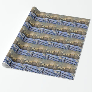 Farm Field in Winter Snow at Sunrise Wrapping Paper