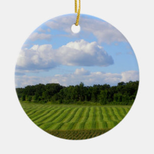 Farm field striped land farmer harvesting photo ceramic tree decoration
