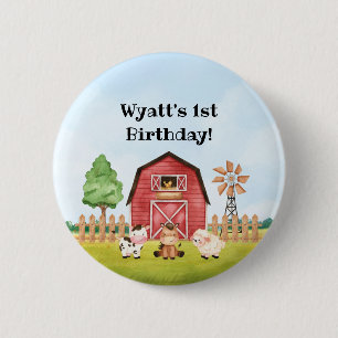 Farm First Birthday Button