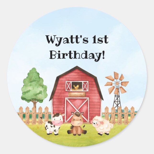 Farm First Birthday Stickers (Front)