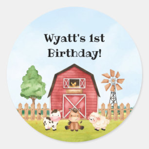 Farm First Birthday Stickers