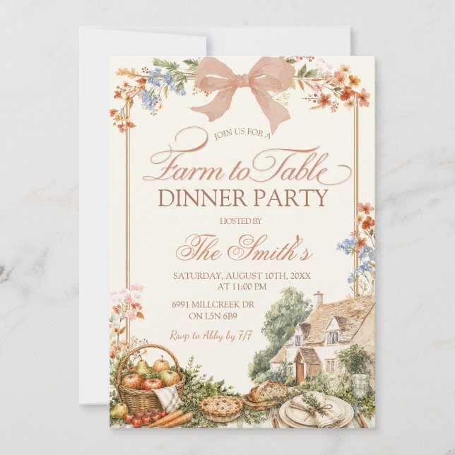 Farm Floral Farm To Table Dinner Invitation  (Front)