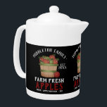 Farm Fresh Apple Basket Teapot<br><div class="desc">🥇AN ORIGINAL COPYRIGHT ART DESIGN by Donna Siegrist ONLY AVAILABLE ON ZAZZLE! Rustic Farmhouse Teapot. Farm Fresh Apple - on a black background design ready for you to personalise. This teapot can be personalised with name and a est. date. Makes a wonderful housewarming gift, a Christmas gift, etc... ✔NOTE: ONLY...</div>