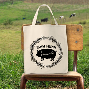 Farm Fresh Bacon Pig Silhouette Wreath Tote Bag