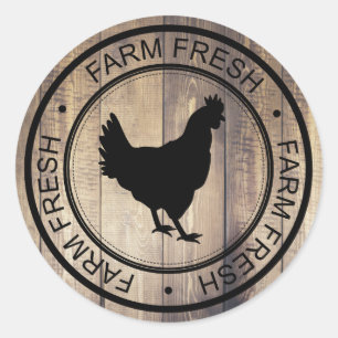 Farm Fresh Black Hen Silhouette & Barn Wood Planks Classic Round Sticker