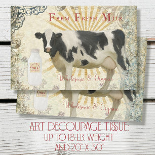 Farm Fresh Black n White Cow w Sun Rays Decoupage Tissue Paper