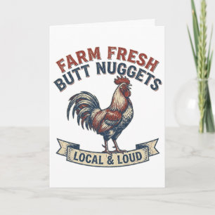 Farm Fresh Butt Nuggets Rooster Funny Retro Chicke Card