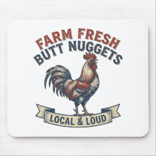 Farm Fresh Butt Nuggets Rooster Funny Retro Chicke Mouse Mat