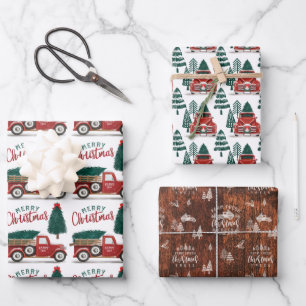 Farm Fresh Christmas Tree Vintage Red Pickup Truck Wrapping Paper Sheet