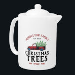 Farm Fresh Christmas Trees<br><div class="desc">Farm Fresh Christmas Tree Teapot on a white background design ready for you to personalise. This teapot can be personalised with name and a est. date. Makes a wonderful housewarming gift, a Christmas gift, etc... 📌If you need further customisation, please click the "Click to Customise further" or "Customise or Edit...</div>