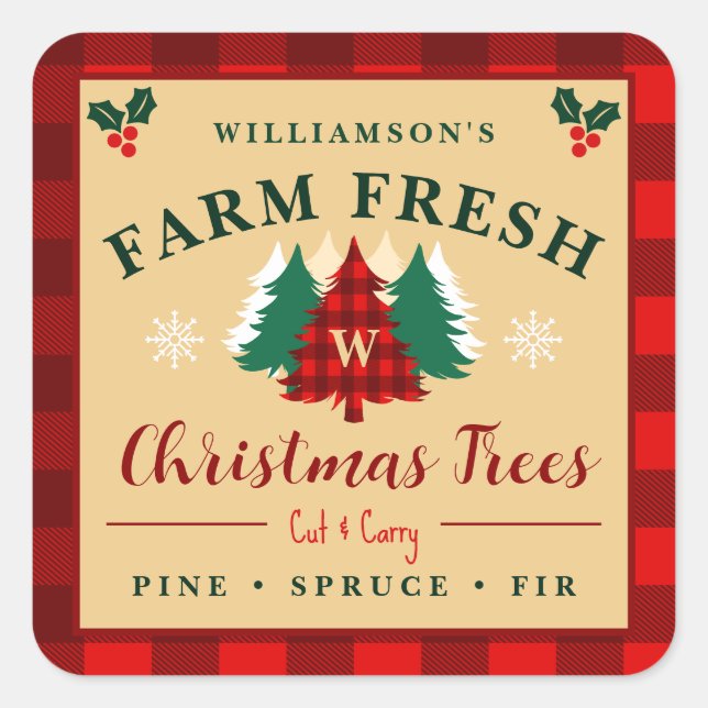 Farm Fresh Christmas Trees - Christmas pattern Square Sticker (Front)