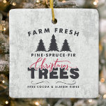 Farm Fresh Christmas Trees Farmhouse Christmas Ceramic Ornament<br><div class="desc">Farm Fresh Christmas Trees Farmhouse Christmas Ceramic Ornament. Beautiful rustic farmhouse christmas home decor. An old vintage christmas tree advertisement adorns this cute holiday design. Accented with christmas trees,  and holiday typography.</div>