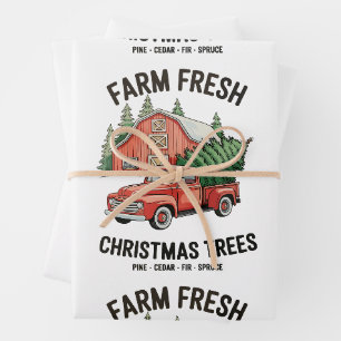 Farm Fresh Christmas Trees Farmhouse Pickup Truck Wrapping Paper Sheet