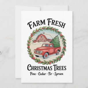Farm Fresh Christmas Trees Old Red Truck Vintage Holiday Card