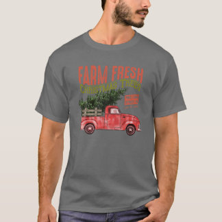 Farm Fresh Christmas Trees Red Truck Matching Fami T-Shirt