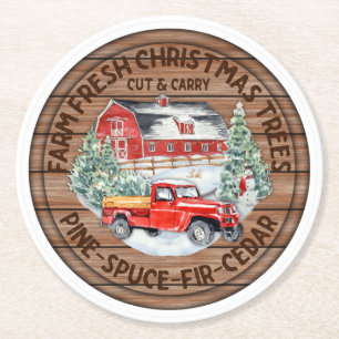 Farm Fresh Christmas Trees Round Paper Coaster
