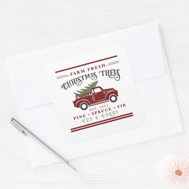 Farm fresh Christmas trees Square Sticker (Envelope)