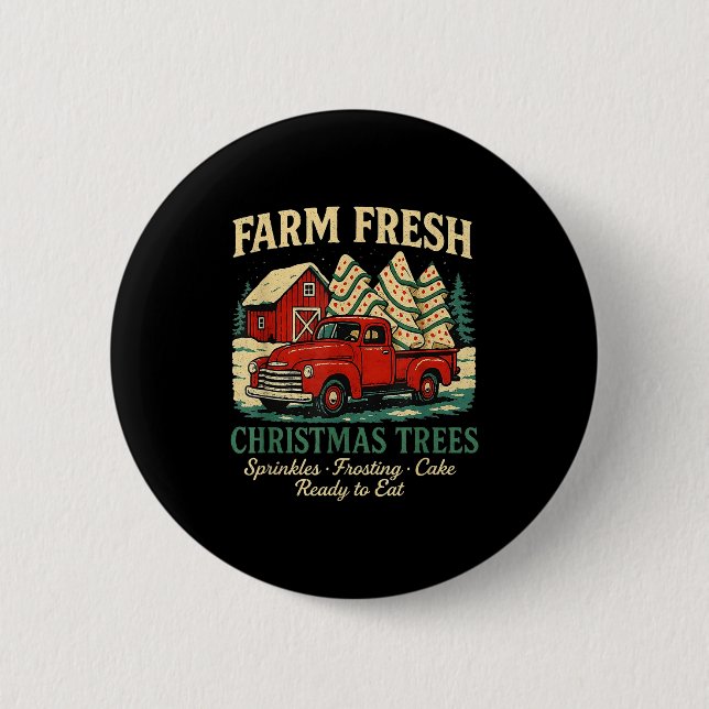 Farm Fresh Debbie Christmas Cake Retro Red Truck H 6 Cm Round Badge (Front)