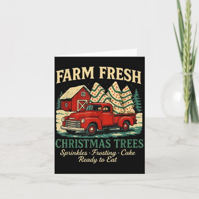 Farm Fresh Debbie Christmas Cake Retro Red Truck H Card (Front)