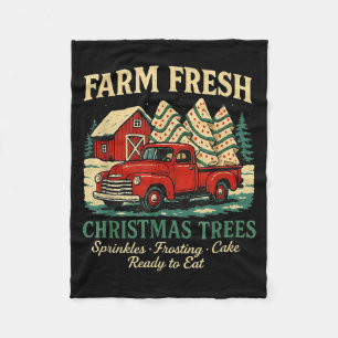 Farm Fresh Debbie Christmas Cake Retro Red Truck H Fleece Blanket