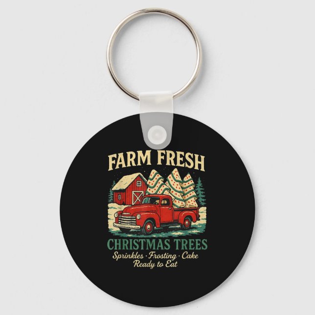 Farm Fresh Debbie Christmas Cake Retro Red Truck H Key Ring (Front)
