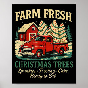 Farm Fresh Debbie Christmas Cake Retro Red Truck H Poster