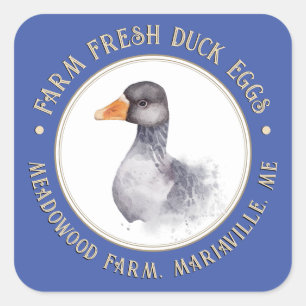 Farm Fresh Duck Eggs Watercolor Duck Goose Blue Square Sticker