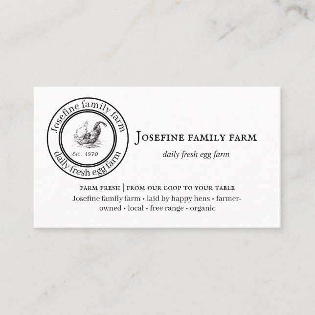 Farm Fresh Eggs Chicken Coop Rustic Country Farm Business Card (Front)