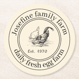 Farm Fresh Eggs Chicken Coop Rustic Country Farm Round Paper Coaster