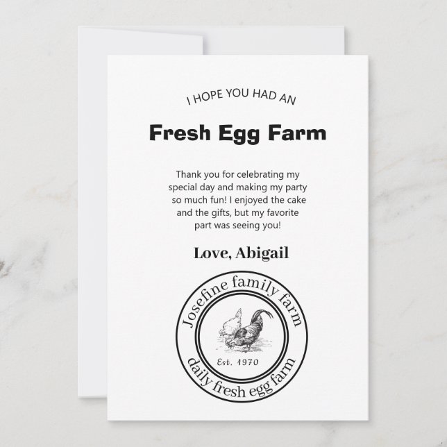 Farm Fresh Eggs Chicken Coop Rustic Country Farm Thank You Card (Front)