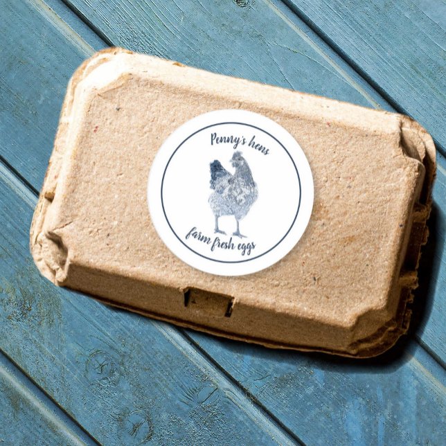 Farm Fresh Eggs Chicken Hen with Your Name  Classic Round Sticker (Creator Uploaded)